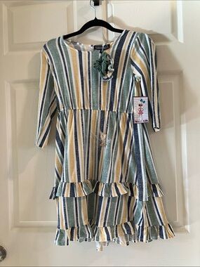 Trixxi Girls Striped Tiered Ruffle Dress Size Large NWT Back To School